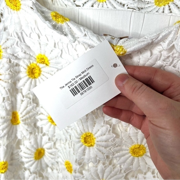 J. Marie Jenna Tie Strap Square Neck White Floral Daisy Lace Shift Midi Dress - Picture 8 of 16
